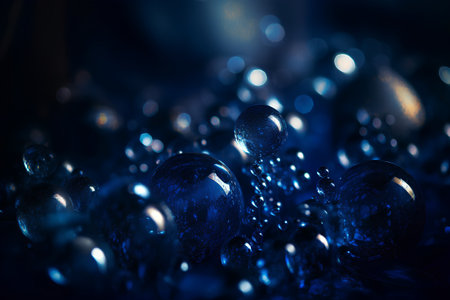 abstract blue water drops on dark background, 3d render illustrationの素材