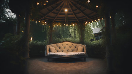 Luxury sofa in a gazebo in the gardenの素材