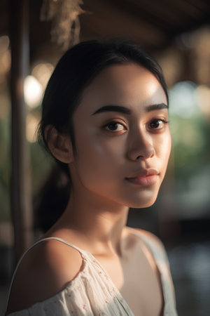 Portrait of a beautiful young asian woman with makeup in fashion clothesの素材