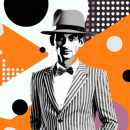 Portrait of a man in a suit and a hat. Pop art style.の素材
