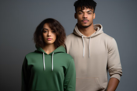 Young african american couple in sweatshirts. Studio shot.の素材
