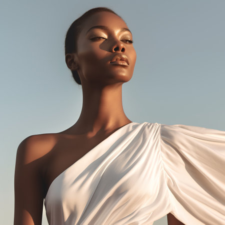 Fashion portrait of young african american woman with perfect skinの素材