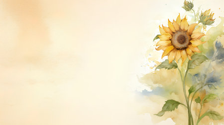 Watercolor floral background with sunflower. Hand painted watercolor illustration.の素材