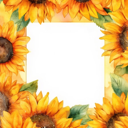 Watercolor sunflowers frame on white background. Hand painted illustrationの素材