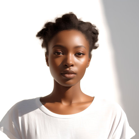 Beauty portrait of young african american woman on white backgroundの素材