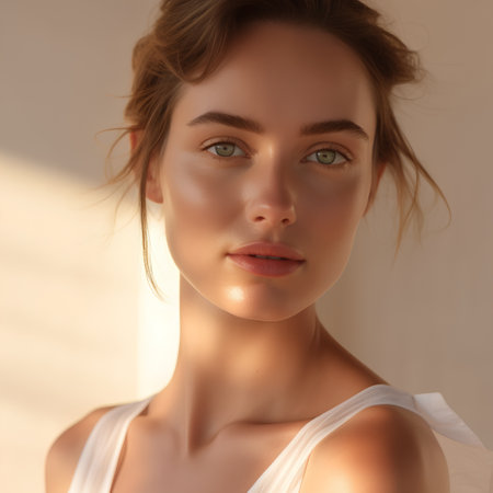 Portrait of a beautiful young woman with natural make-up.の素材