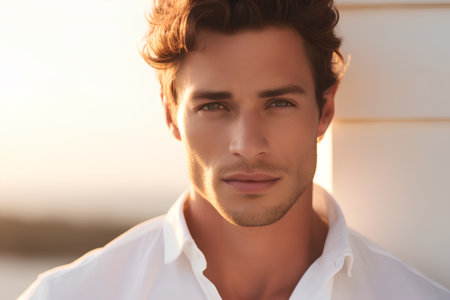 Portrait of a handsome young man outdoors. Men's beauty, fashion.の素材