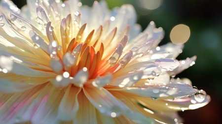 Beautiful white dahlia flower with water drops on petalsの素材