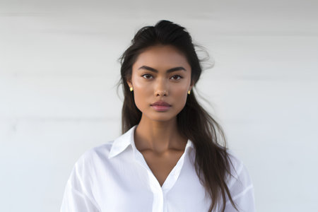 Portrait of a beautiful young asian woman in a white shirtの素材