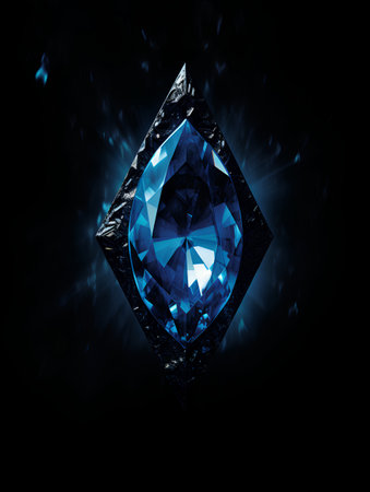 Blue diamond on a black background. 3d rendering, 3d illustration.の素材