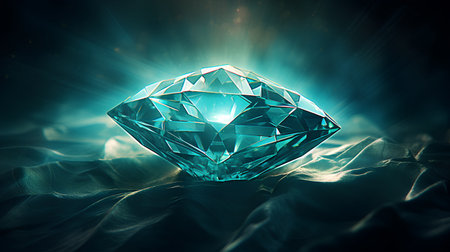 Blue diamond on a dark background. 3d rendering toned imageの素材