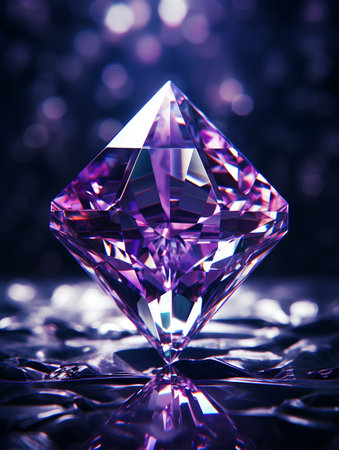 Purple diamond on a dark background. 3d rendering. Computer digital drawing.の素材