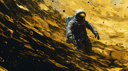 Astronaut in space. Science fiction art. 3D renderingの素材