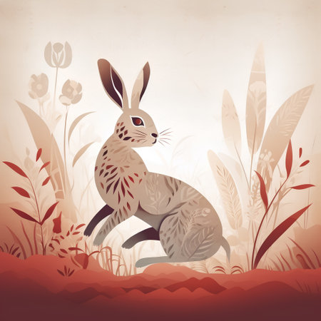 Grunge background with a hare and flowers. Vector illustration.の素材