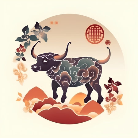 Chinese New Year card. Year of the Ox. Vector illustration.の素材