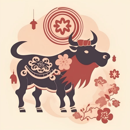 Chinese New Year card. Year of the Ox. Vector illustration.の素材