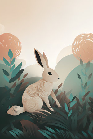 Cute rabbit on the background of nature. Vector Illustration.の素材