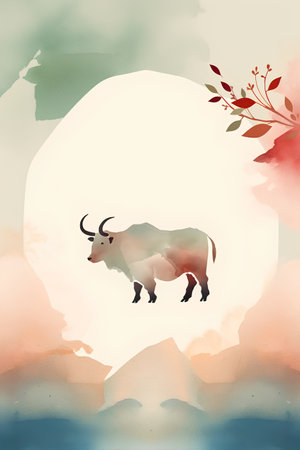 Chinese New Year of the Ox. Watercolor painting. Vector illustration.の素材