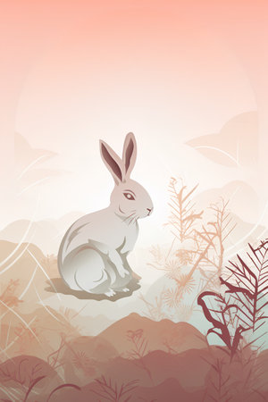 Rabbit sitting on the rock in the forest. Vector illustration.の素材