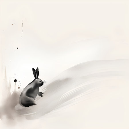 Rabbit on the sand. Black and white illustration for your designの素材