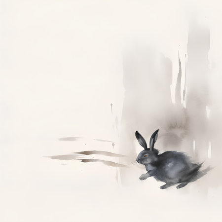 Watercolor illustration of a black hare on a white background.の素材