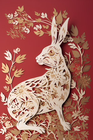Happy Chinese New Year 2020 year of the rabbit paper cut style.の素材