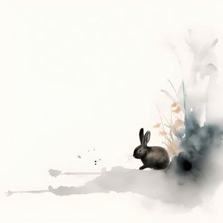 Rabbit in the grass. Watercolor illustration for your design.の素材