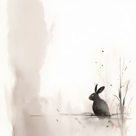 Rabbit on watercolor background. Hand drawn watercolor illustration.の素材