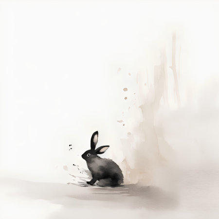 Rabbit in water. Hand drawn watercolor illustration on white background.の素材
