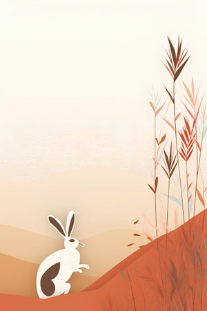 Rabbit and grass background. Happy Easter card. Vector illustration.の素材