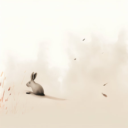 Rabbit on the meadow. Hand drawn illustration for your designの素材