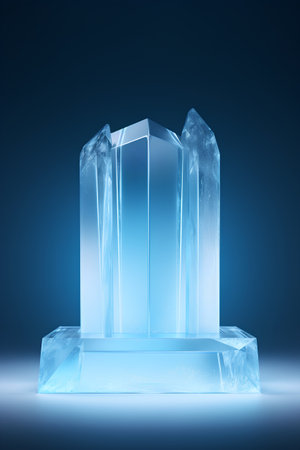 3d render of ice cube on blue background. Blue crystal.の素材