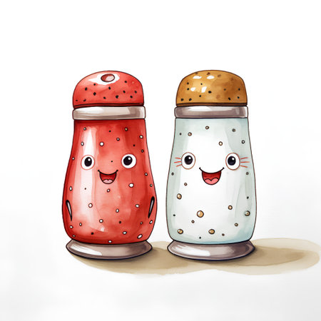 Salt and pepper shakers on a white background. Watercolor illustrationの素材