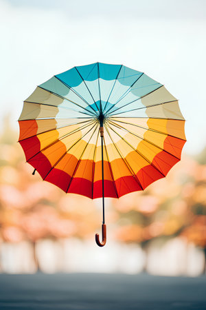 Colorful umbrella on blurred background, vintage style. Abstract background.の素材