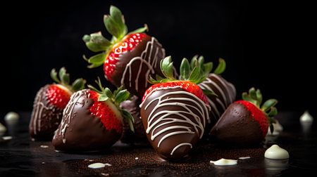 Chocolate dipped strawberries on a dark background. Selective focus.の素材