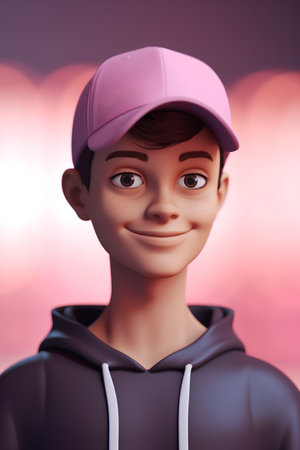 Portrait of a teenage girl in a baseball cap. 3d renderingの素材