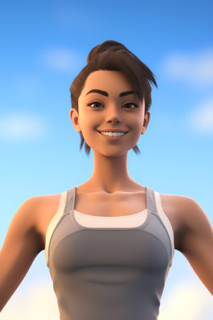 3d illustration of a young woman in a sportswear smilingの素材