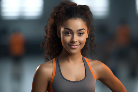 Portrait of beautiful african american sportswoman in gymの素材