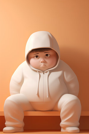 Cute baby in a white raincoat with a hood. Vector illustration.の素材