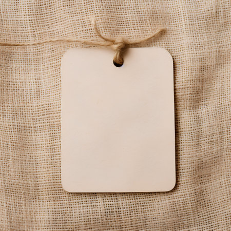 Blank paper tag on sackcloth background. Mockup for designの素材