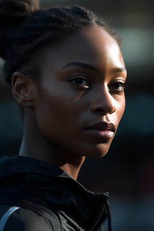 beautiful african american woman in sportswear looking at cameraの素材