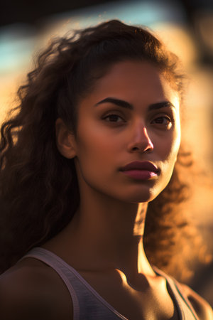 Portrait of a beautiful young african american woman with curly hairの素材