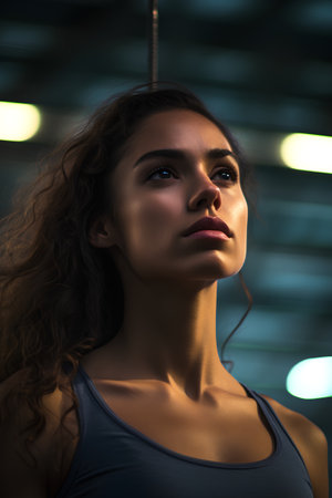 Portrait of a beautiful young woman in sportswear at the gymの素材