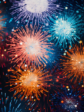 Fireworks background. Colorful fireworks seamless pattern. Vector illustration.の素材