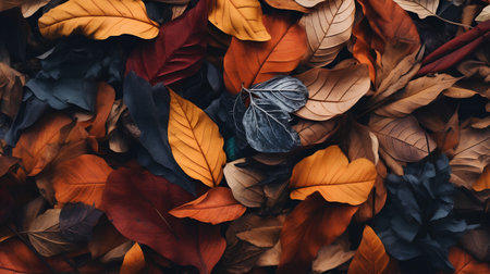 Autumn leaves background. Top view, flat lay, copy spaceの素材