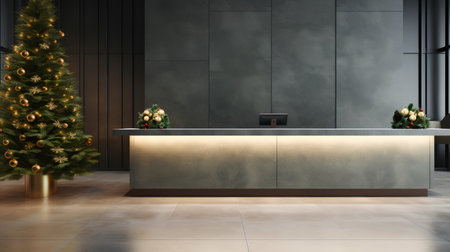 Mock up of a modern reception desk in a luxury hotel or officeの素材