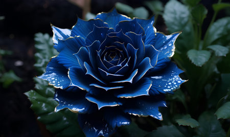 Close-up of a blue flower with water drops on petalsの素材