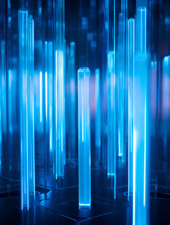 3d render, abstract background, blue glowing neon lines, modern technologyの素材