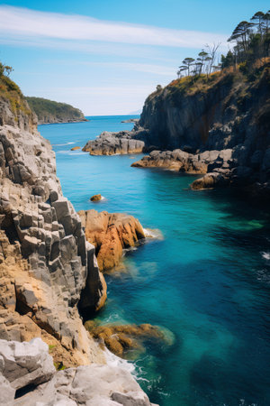Beautiful seascape with cliffs and turquoise sea in Portugalの素材