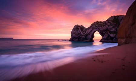 Beautiful sunset over the cliffs of Etretat, Normandy, Franceの素材
